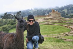 Cristina with lama at Ingapirca