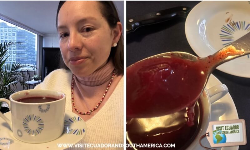 Colada morada con Guaguas de Pan in Ecuador